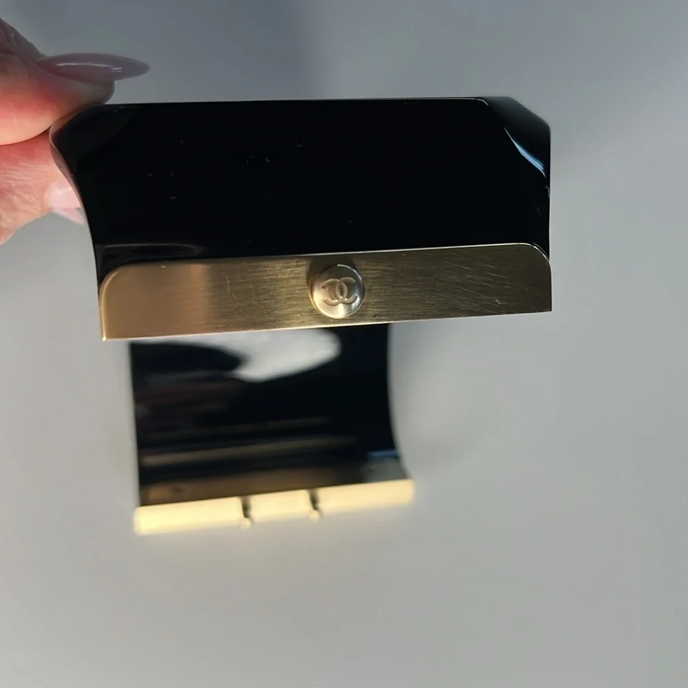 Chanel Black Enamel and Gold Metal CC Cuff!!